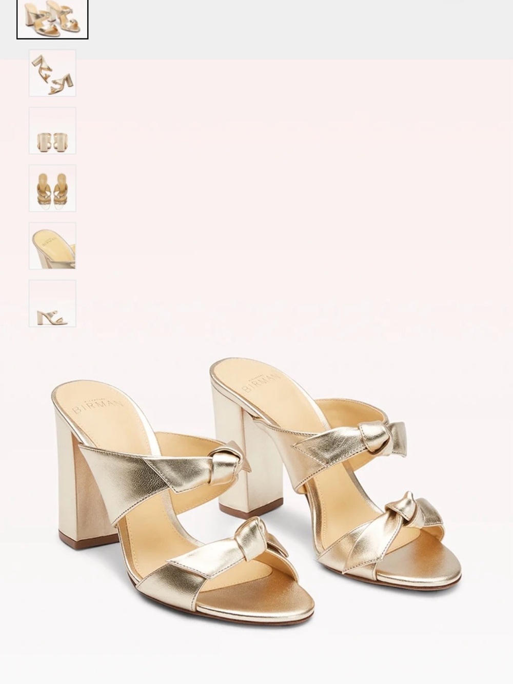 Alexandre Birman Nolita Champagne Gold Knot Strap Block Heels - Excellent